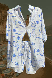 Coral Short Set - White/Baby Blue