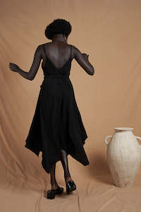 Midi Dresses: Handkerchief Strappy Dress - Black Rayon