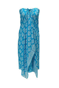 Swimwear: Hand Printed Batik Sarong - Turquoise and White Chakra Flower