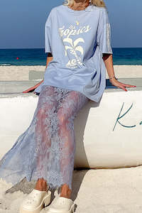 Skirts: Daintree Lace Skirt - Dusty Blue