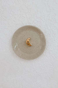 Medium Gold Moon Incense Holder - Clear Speckled Glaze