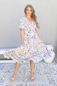 Garden Party Midi Dress - Pink/Blue