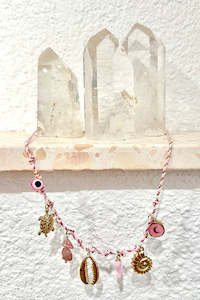 Necklaces: Luna Charm Necklace - Pink/Gold