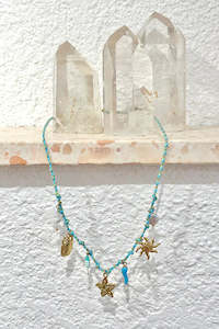 Necklaces: Aquarius Charm Necklace - Blue/gold