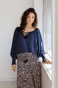 Skirts Sale: Long Sleeve Boho Blouse - Royal Navy