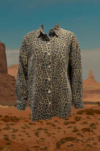 Blouses Shirts: Denim Shacket - Dark Leopard