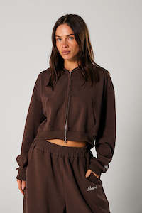 Knitwear: Cropped Hoodie - Brown