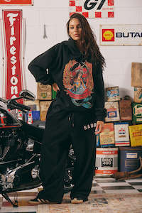 Knitwear: Brenda Wide Leg Sweat Pants - Black