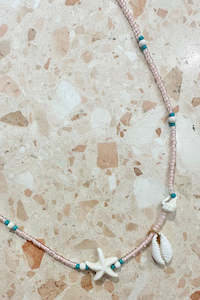 Necklaces: Baby Pink Bead Starfish Shell Necklace