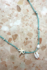 Necklaces: Aqua Bead Starfish Shell Necklace