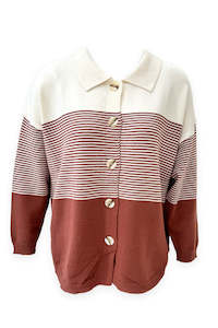 Knitwear Sale 1: Stripe Knit Shirt - Terracotta