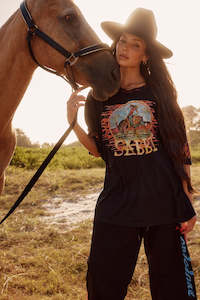 Tops: The Very Oversized Flaming Cowboy Tee - Black