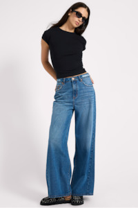 Love Machine High Waist Super Wide Leg Denim Jeans - Pacifica