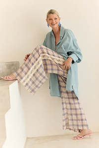 Safari Paperbag Pant - Blue Check Racer Stripe