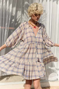 Neon Collective: Mini Smock Dress - Blue Check