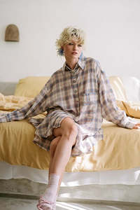 Classic Oversized Boyfriend Shirt - Blue Check