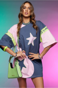 Yin Yang Tee Dress - Charcoal and Lime