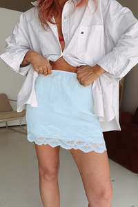 Skirts: Micro Mini Lace Skirt - Baby Blue