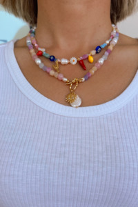 Necklaces: Sherbet Quartz Pearl Sun Fob Necklace