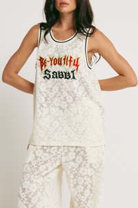 Sabbi: The Lace Basketball Singlet - White