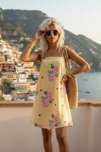 Blouses Shirts: Polka Dot Hydrangra Mini Strappy Dress - Yellow