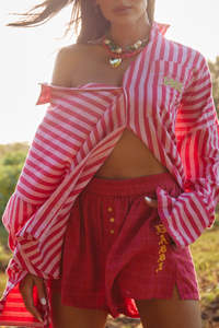 Shorts: The Linen Boxer Short - Red Check