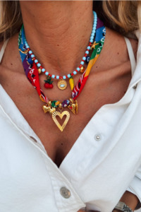 Necklaces: Rainbow Bandana Heart Charm Necklace