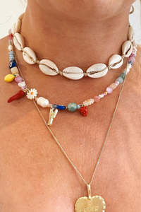 Necklaces: Cowrie Shell Choker Necklace - Natural