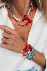 Jewellery: Blue Puka Shell Bracelet with Lobster Charm