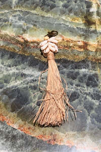 Homewares: Small Raffia Tassel and Cowrie Cluster Keyring
