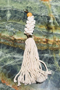 Homewares: Large Cotton Tassel and White Shell Keyring