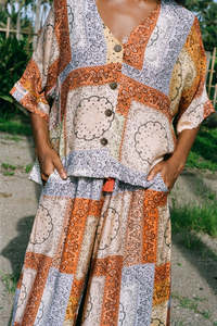 Maggie Button Crop - Paisley Patchwork