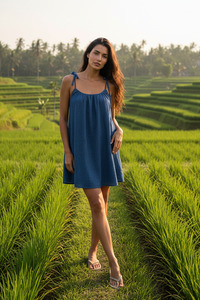 Mischa Tie Mini Dress - Crinkle Denim