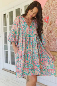 Mini Dresses: Adela Mini Dress - Ocean Lullaby Print
