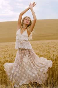 Spell: Labyrinth Lace Maxi Skirt - Cloud Cream