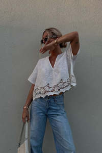 Spell: Kala Short Sleeve Blouse - White