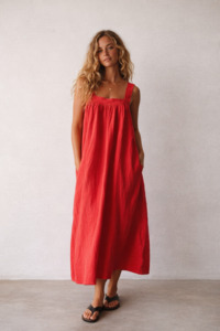 Juno Lace Neck Slip Dress - Red