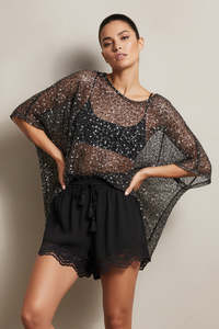 Tees: Gilded Hour Mesh Sequin - Black