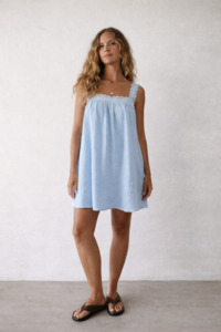 Juno Lace Neck Mini Dress - Baby Blue