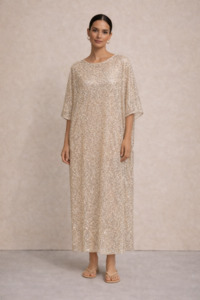 Gilded Hour Maxi Sequin Kaftan - Beige