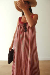 Juno Lace Neck Maxi Slip Dress - Wine + Pink Stripe