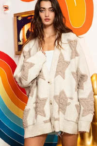 Oversized Star Cardigan – Oatmeal and Mocha