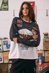 Mermaid Racing Long Sleeve Tee - Black/White