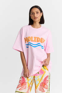 Holiday Oversize Tee - Pink Snowwash