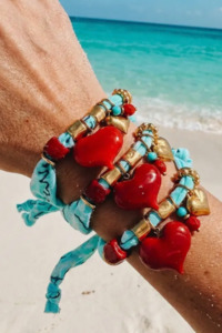 Jewellery: Aqua Bandana Bracelet Large Red heart