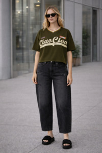 Pants: Acid Washed Barrel Jeans - Black