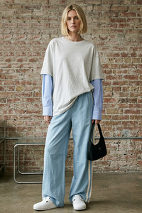 New: Oxford Layer Tee — Grey Marle/Blue Pinstripe
