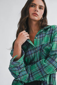 Blouses Shirts: The Oversized Flannel Shirt - Evergreen