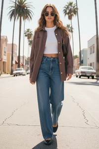 Jackets: Denim Shacket - Truffle