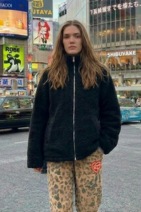 Teddy Sherpa Fleece  Zip Jacket - Black